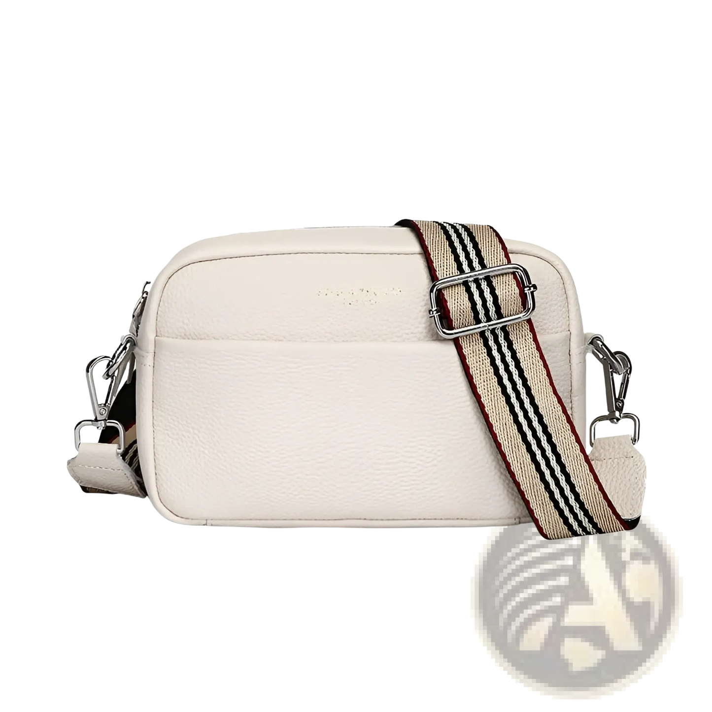 Genuine Leather Crossbody Bag with Geometric Pattern Strap