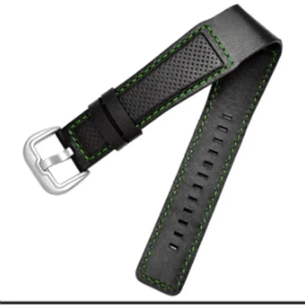 Men's Waterproof Perforated Leather Watch Strap with Green Stitching