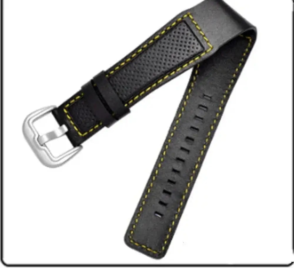 Men's Waterproof Perforated Leather Watch Strap with Green Stitching