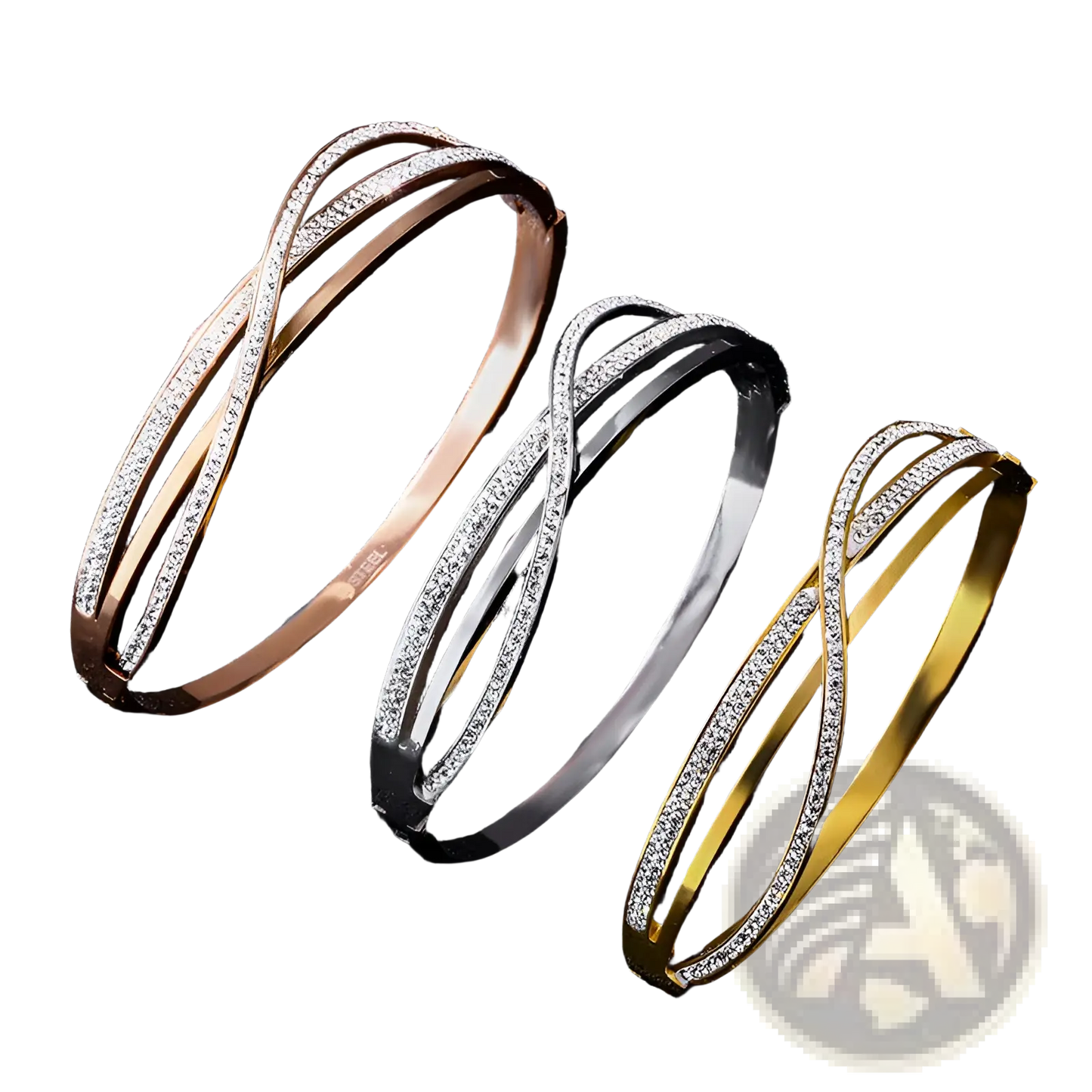 Geometric Crystal Inlaid Titanium Steel Rose Gold Bangle