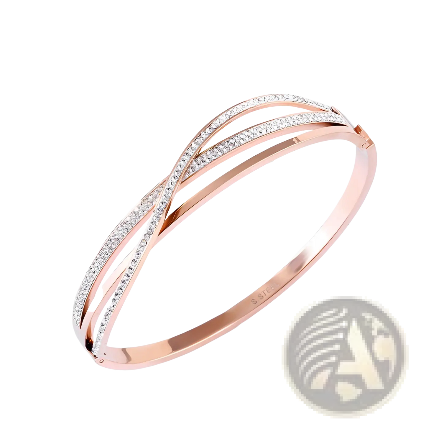 Geometric Crystal Inlaid Titanium Steel Rose Gold Bangle