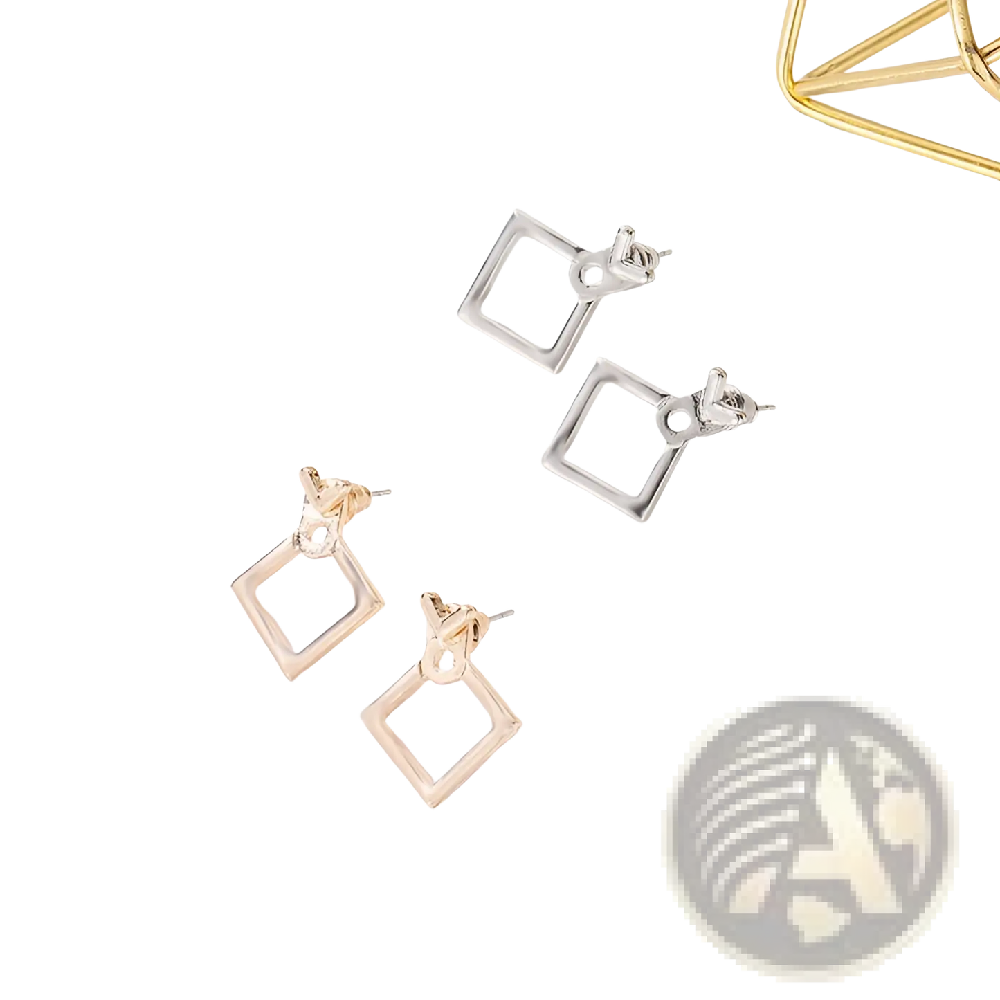 Geometric Gold Arrow and Hollow Square Stud Earrings