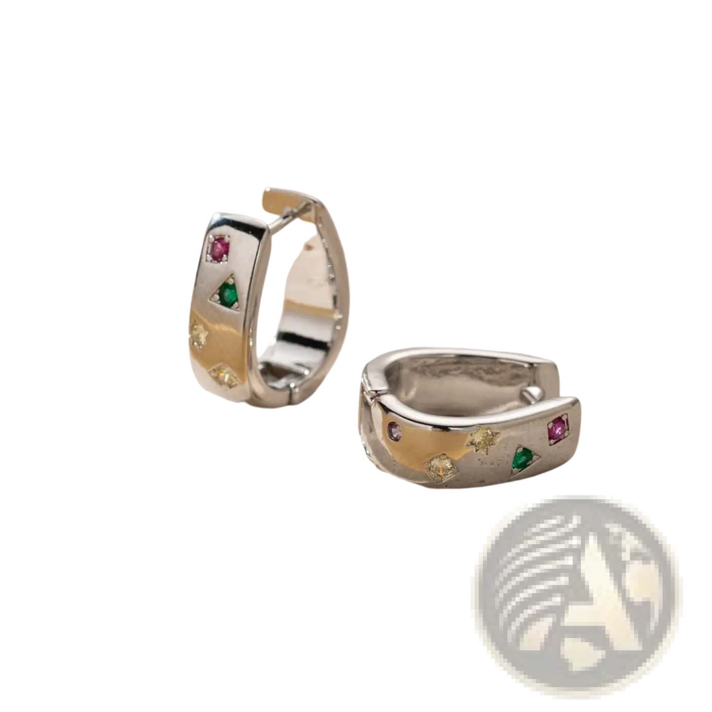 Geometric Multi Color Zircon Huggie Hoop Earrings