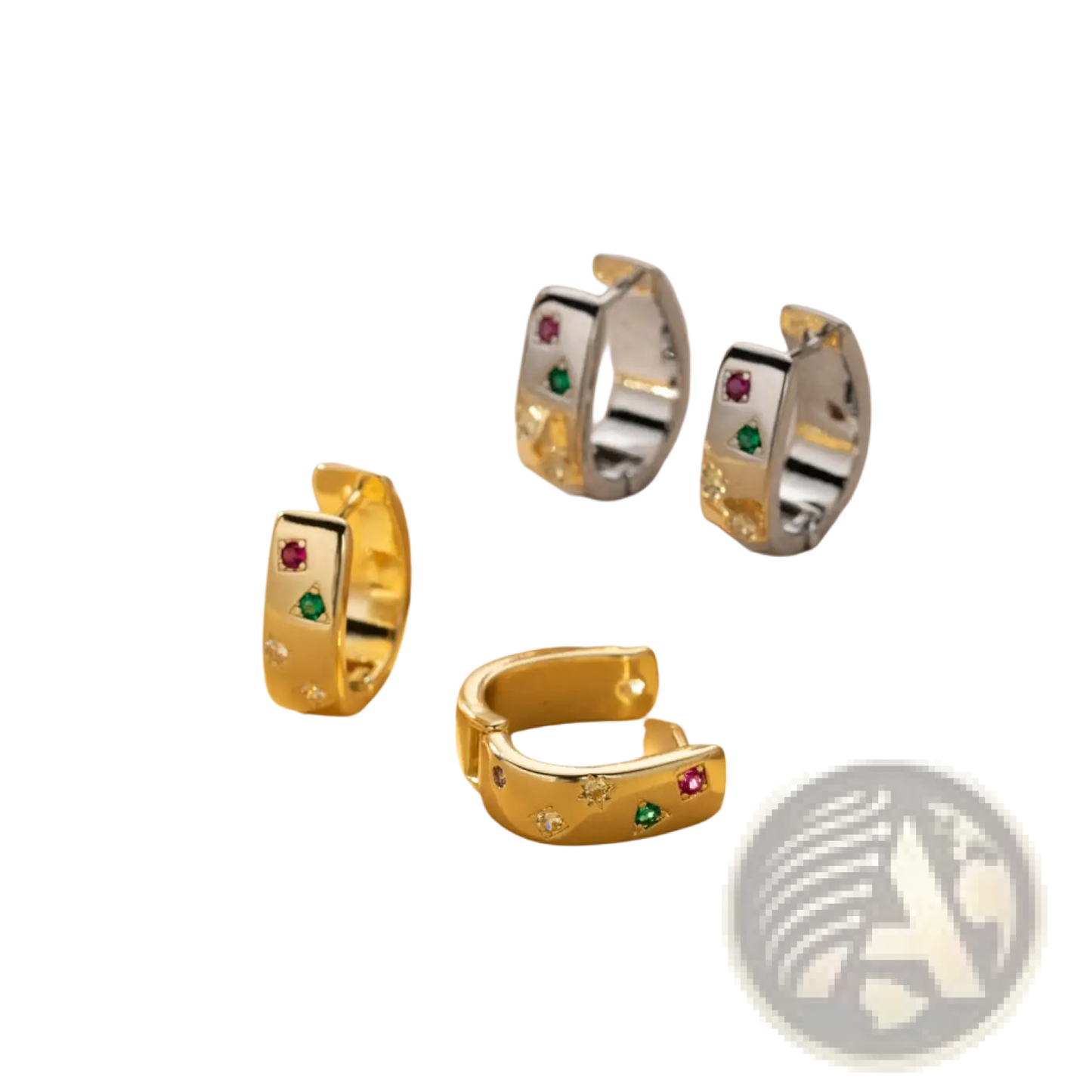 Geometric Multi Color Zircon Huggie Hoop Earrings