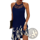 Geometric Print Halterneck Asymmetrical Midi Dress