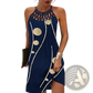 Geometric Print Halterneck Asymmetrical Midi Dress