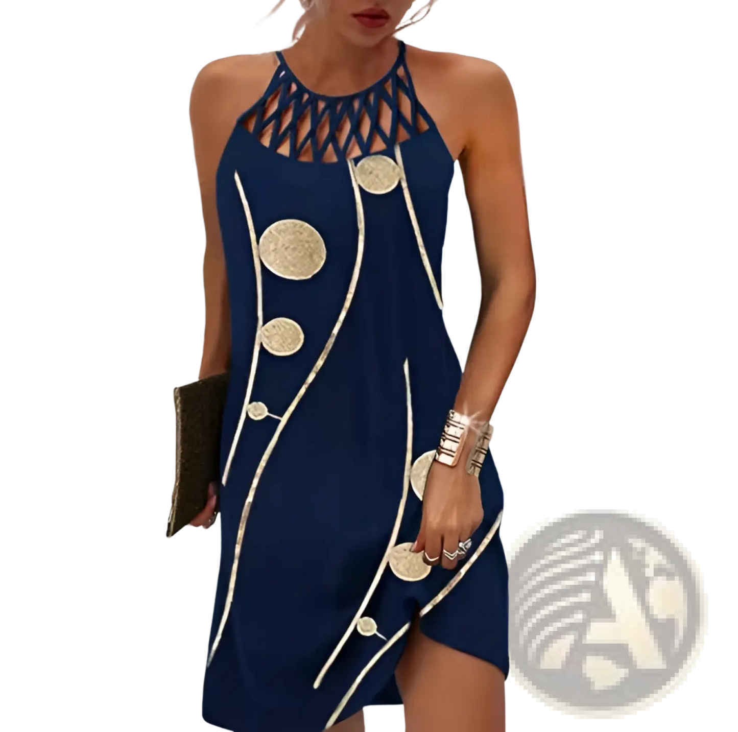 Geometric Print Halterneck Asymmetrical Midi Dress