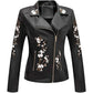 Embroidered Floral Faux Leather Biker Jacket