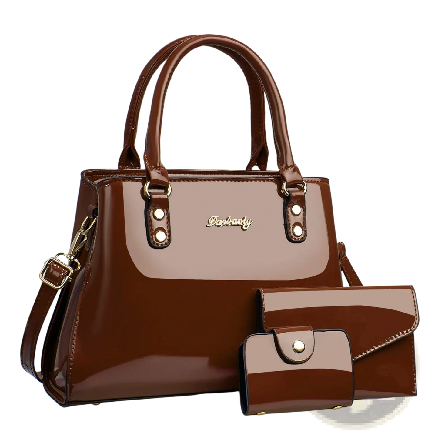 Glossy Patent Leather 3-piece Handbag and Wallet Set