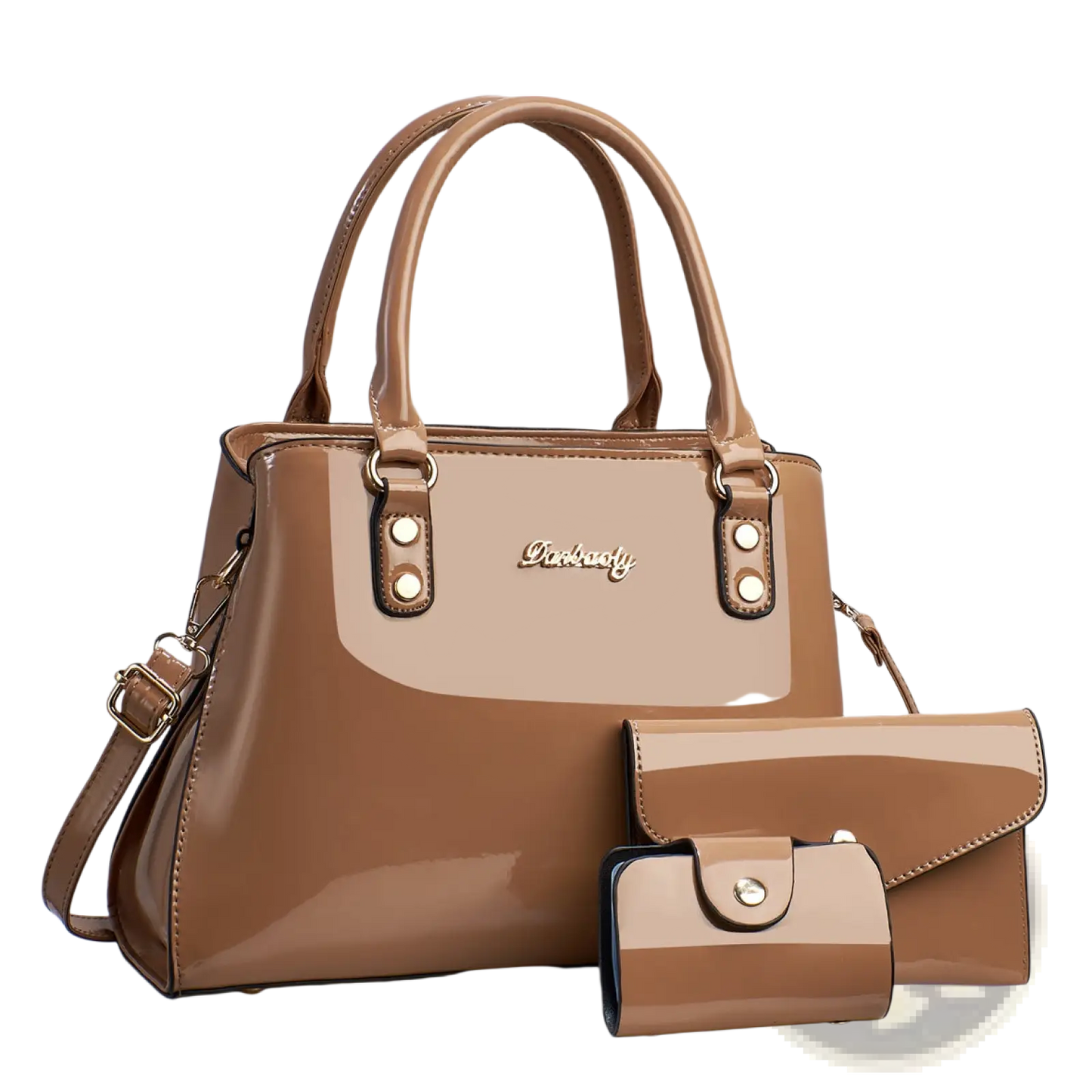 Glossy Patent Leather 3-piece Handbag and Wallet Set