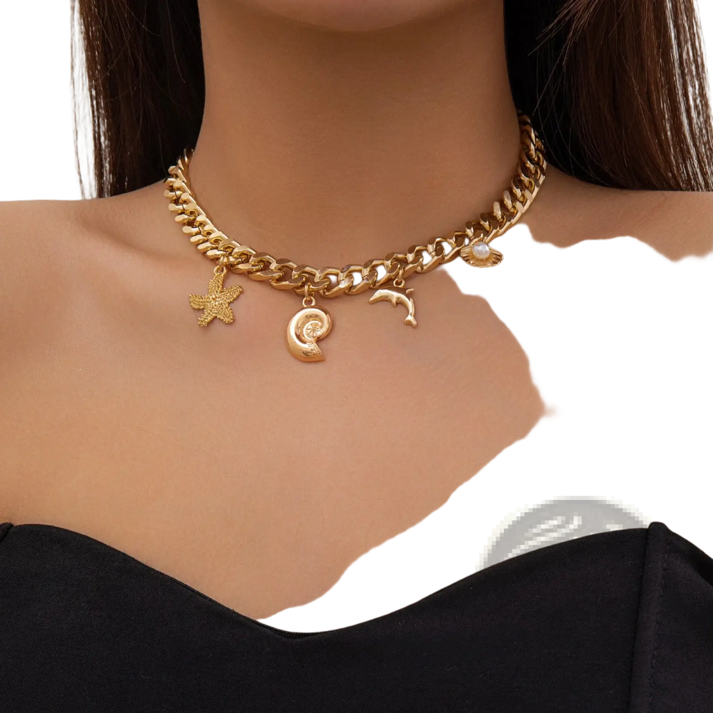 Gold Boho Sea Charm Choker and Bracelet Set