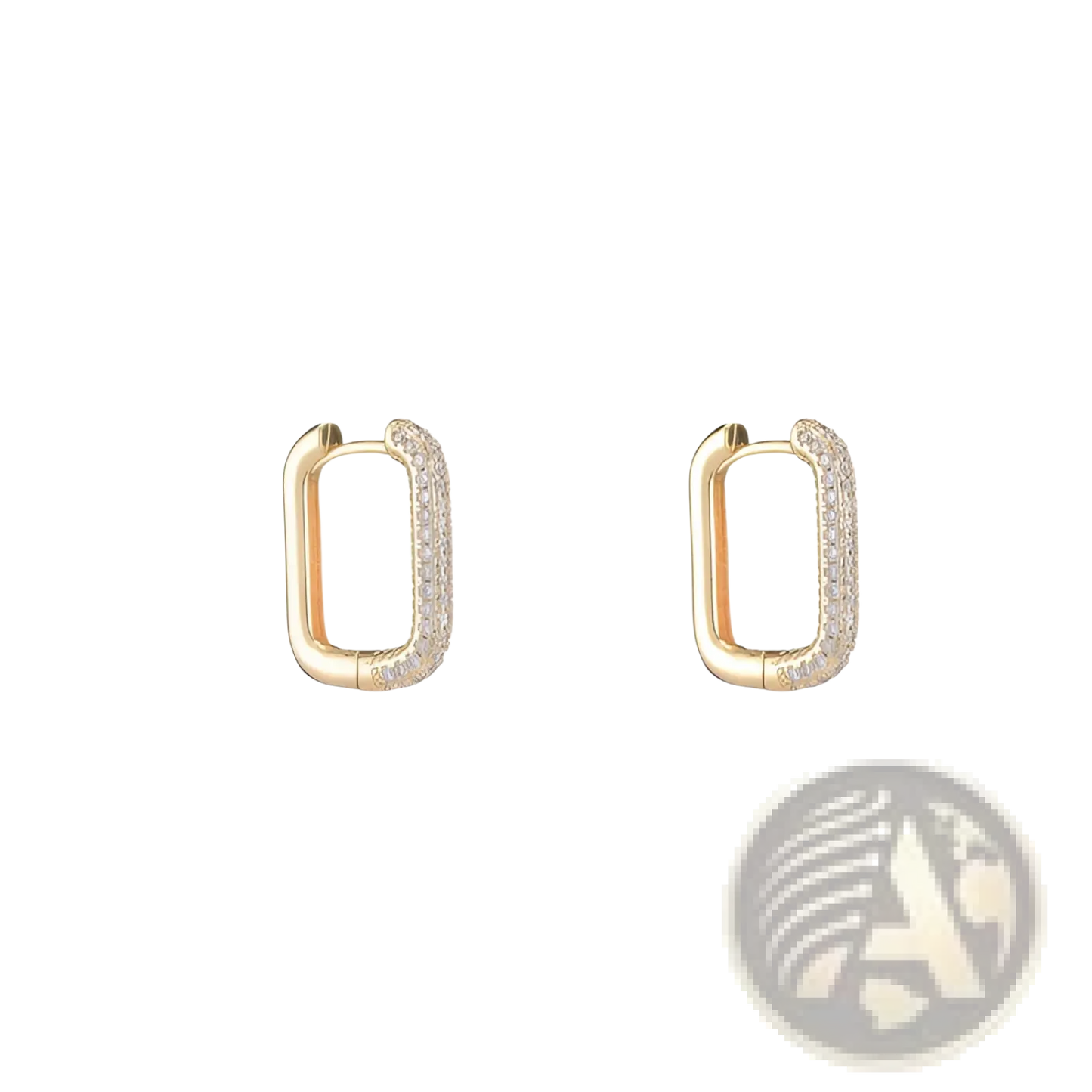 Gold Crystal Pave Rectangular Hoop Earrings