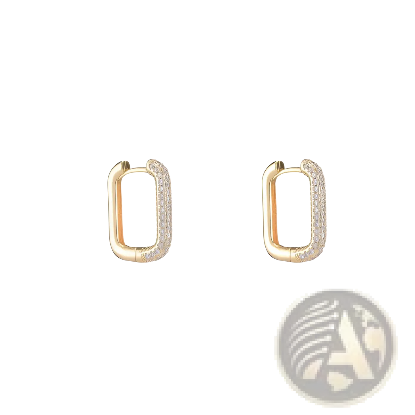 Gold Crystal Pave Rectangular Hoop Earrings