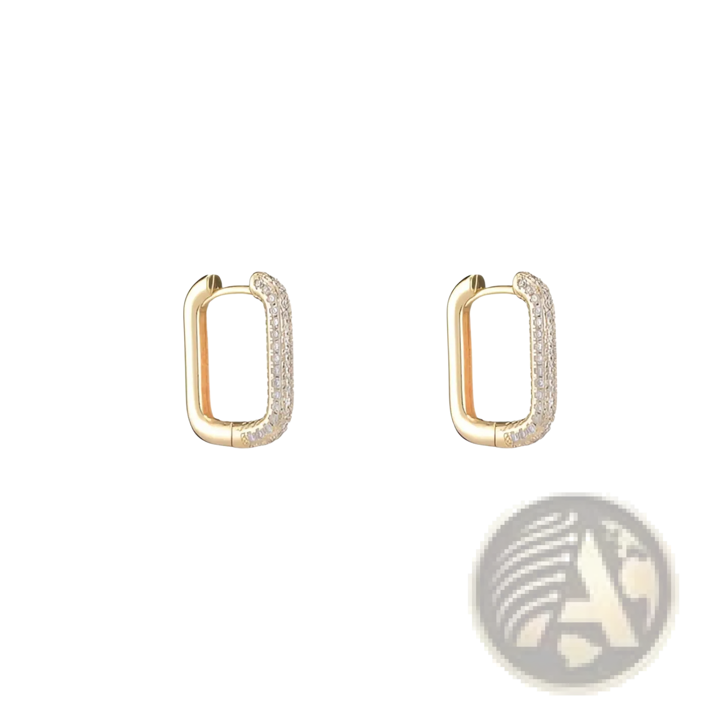 Gold Crystal Pave Rectangular Hoop Earrings