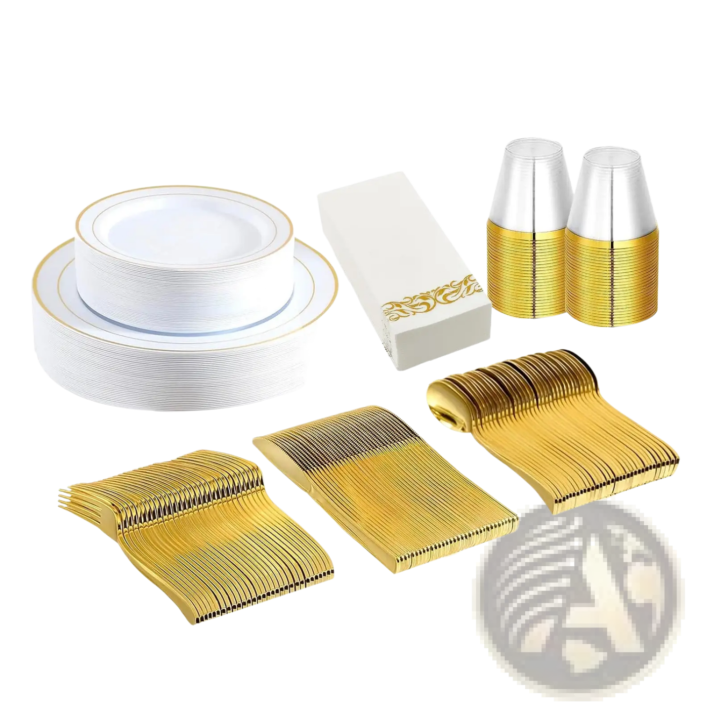 Gold Dinnerware Set 175pcs Disposable Service for 25