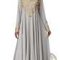 Gold Embroidered Beige Cotton Abaya Dress