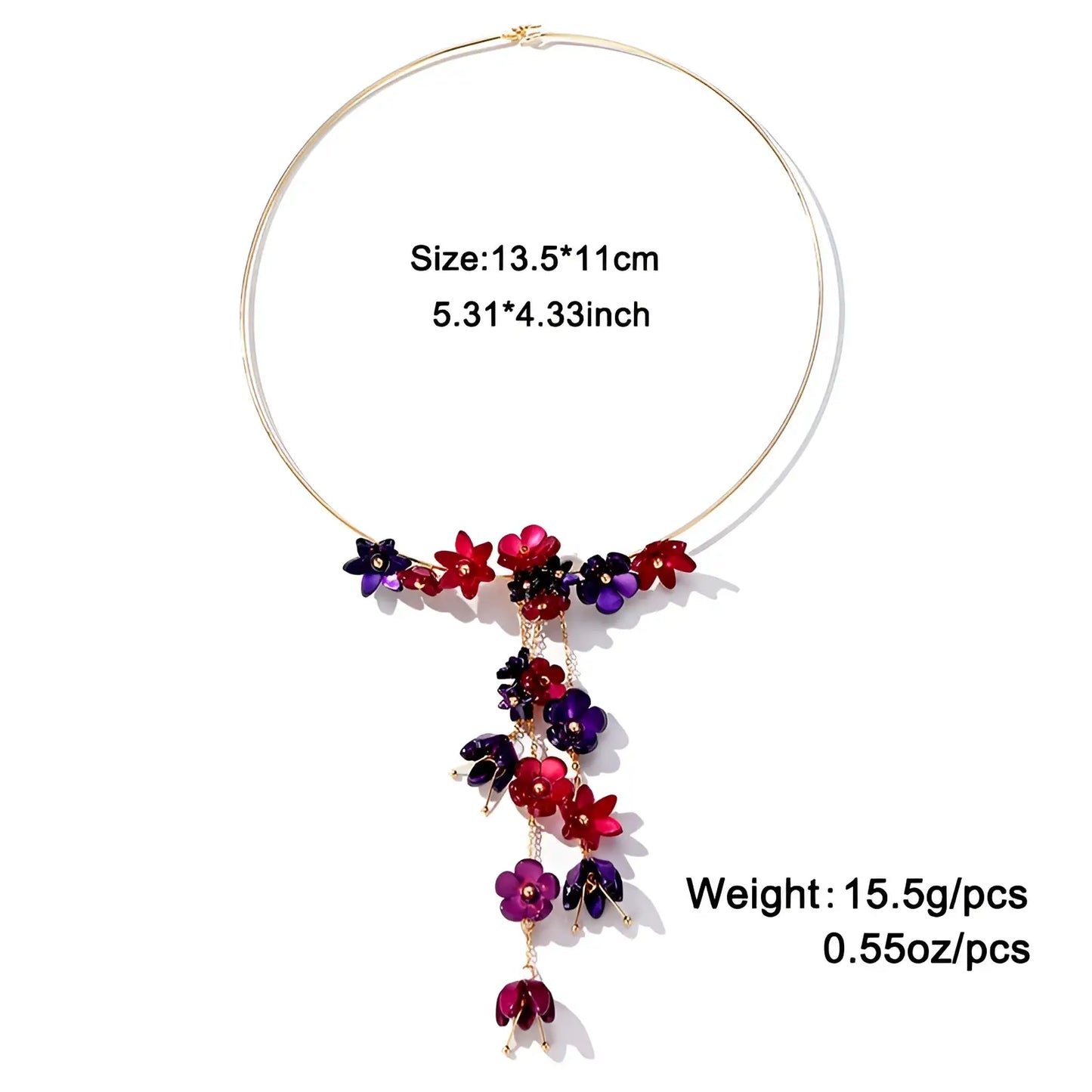 Gold Layered Choker with Red and Purple Acrylic Flowers