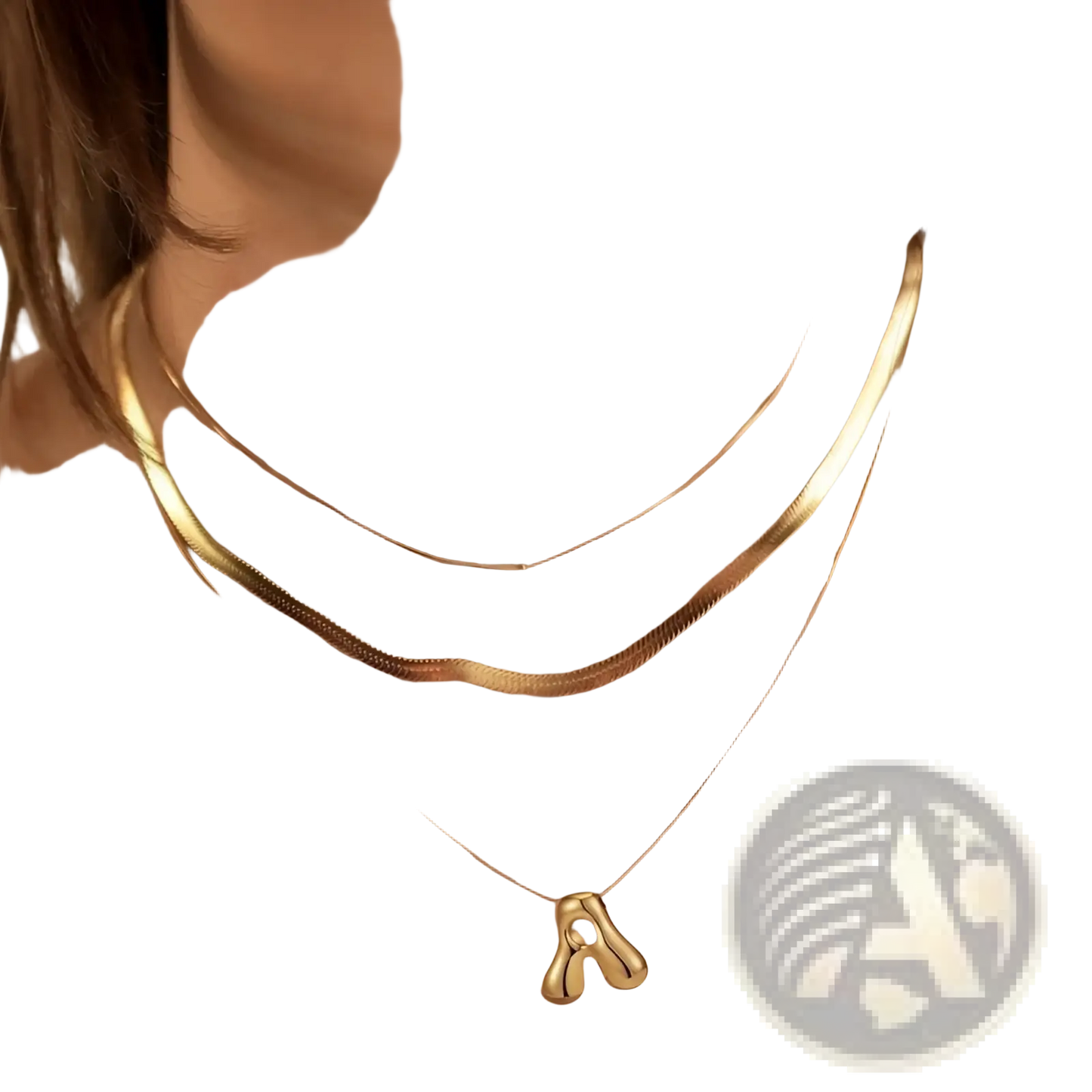 Gold Letter a Layered Snake Chain Necklace
