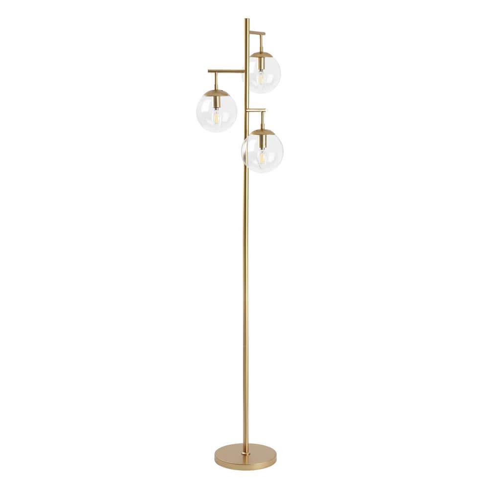 Gold 3Light Tree Floor Lamp with Glass Globe Shades