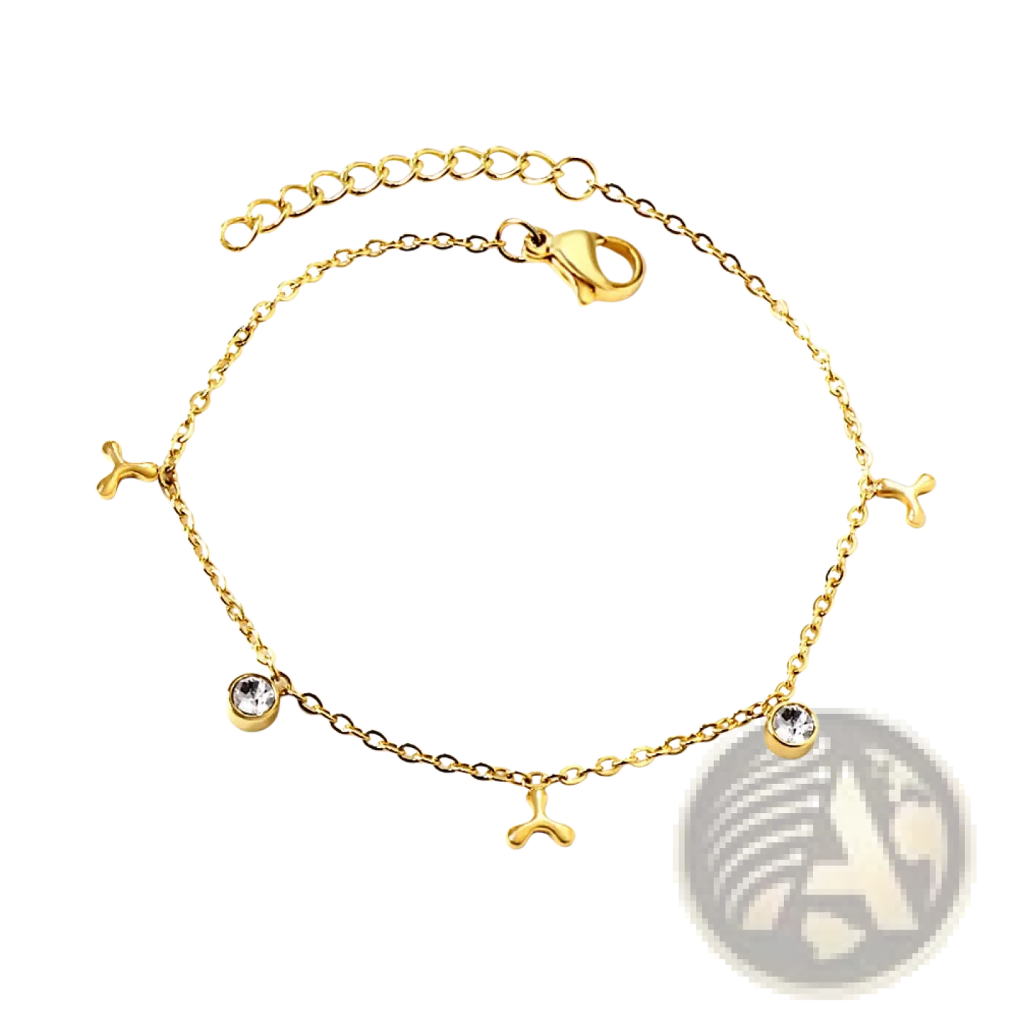 Gold Plated Charm Bracelet with Crystal Accents