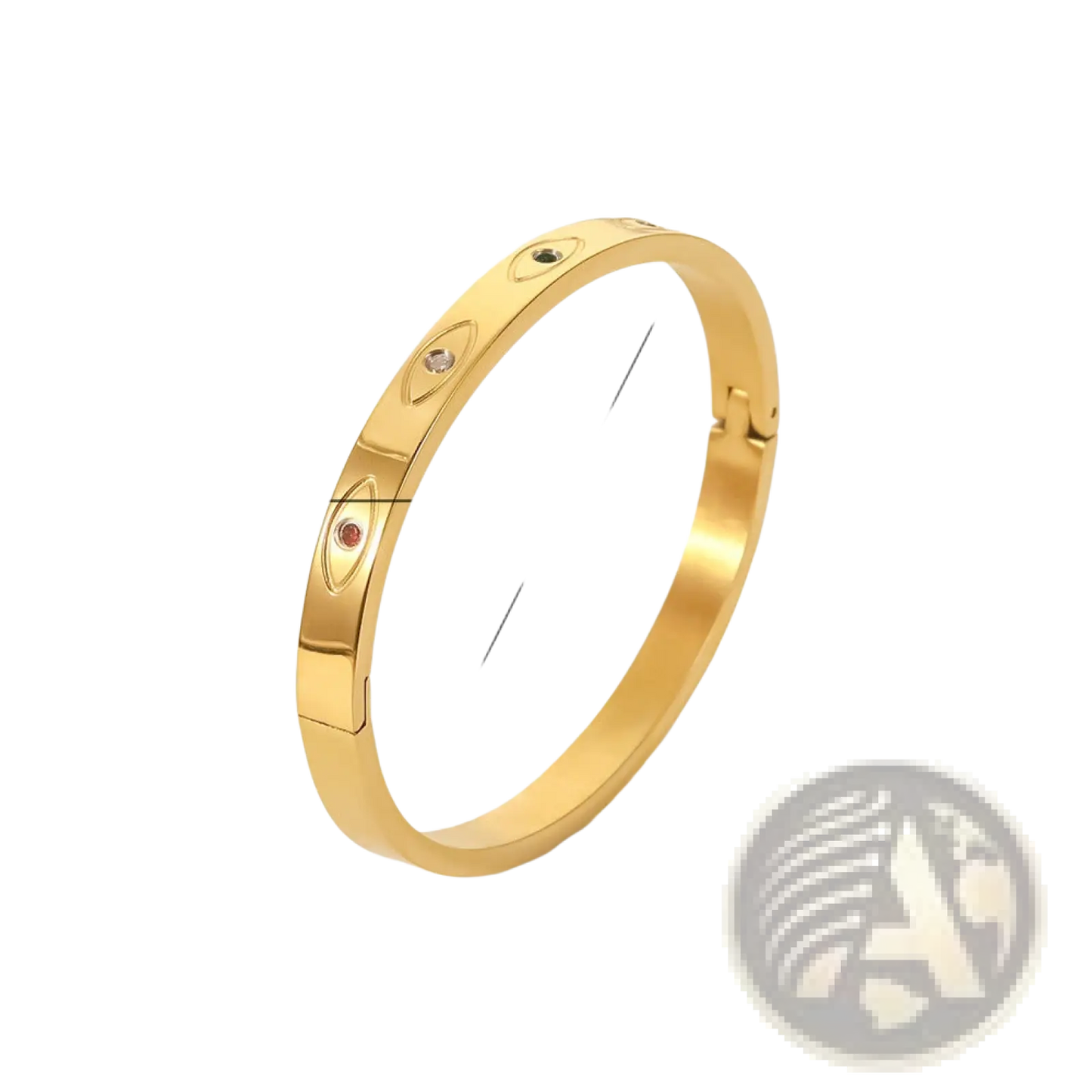 Gold Plated Stainless Steel Zirconia Gemstone Bangle Bracelet