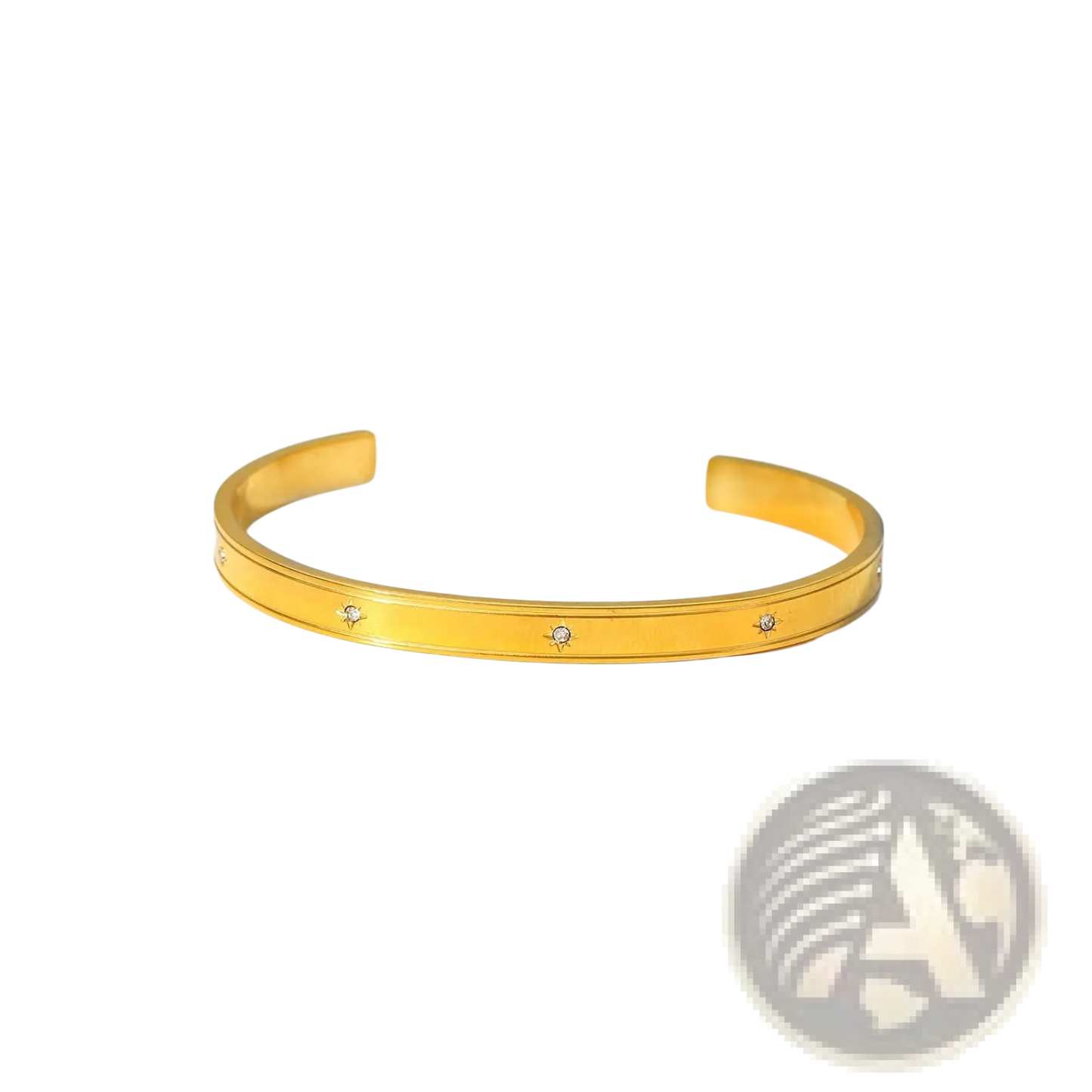 Gold Plated Stainless Steel Zirconia Gemstone Bangle Bracelet