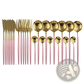 Gold Stainless Steel Cutlery 24pc Pink Two-tone Set