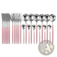 Gold Stainless Steel Cutlery 24pc Pink Two-tone Set