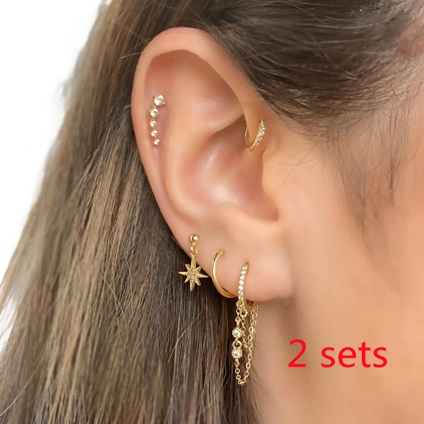 Gold Star and Moon Butterfly Earring and Cuff Set
