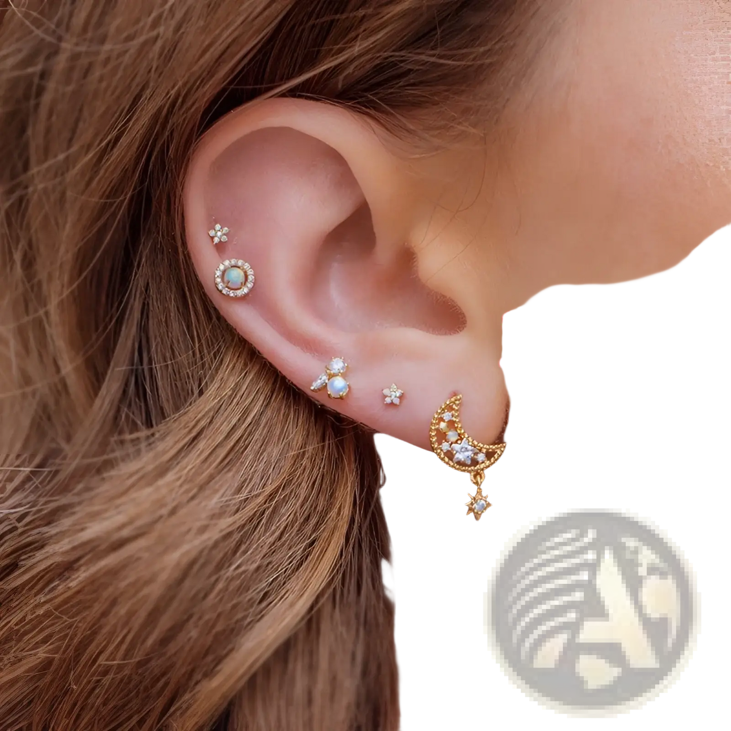 Gold Star and Moon Butterfly Earring and Cuff Set