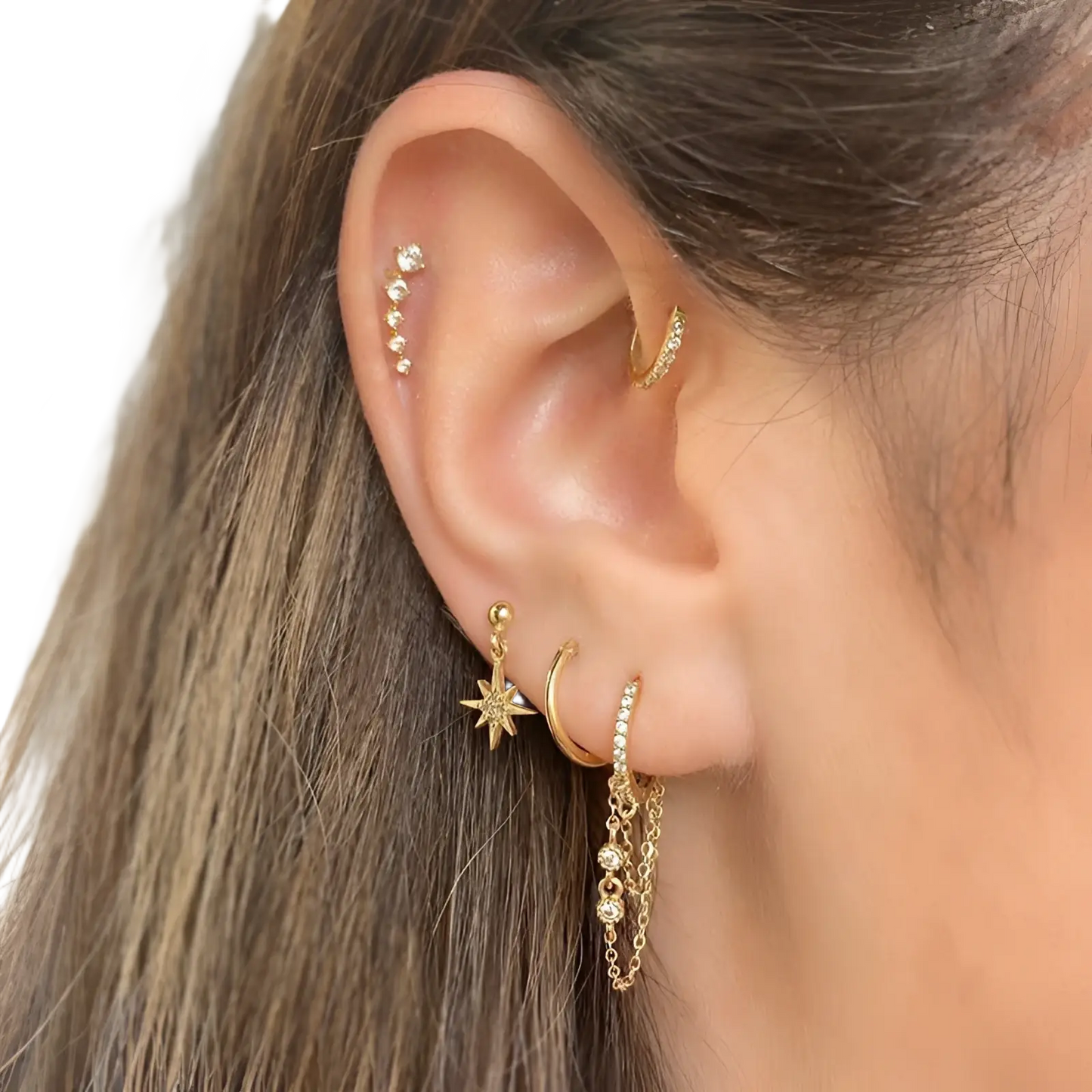 Gold Star and Moon Butterfly Earring and Cuff Set