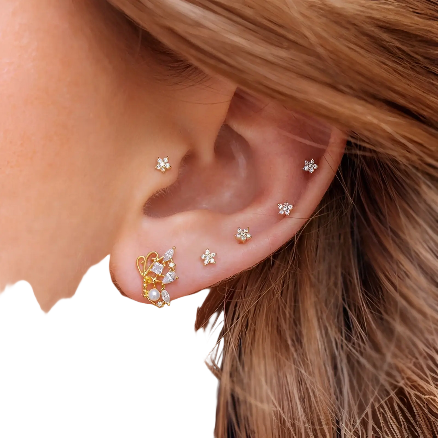 Gold Star and Moon Butterfly Earring and Cuff Set