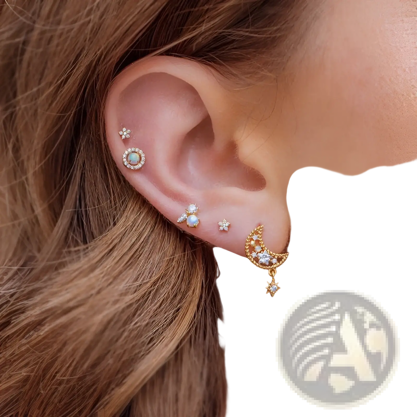 Gold Star and Moon Butterfly Earring and Cuff Set
