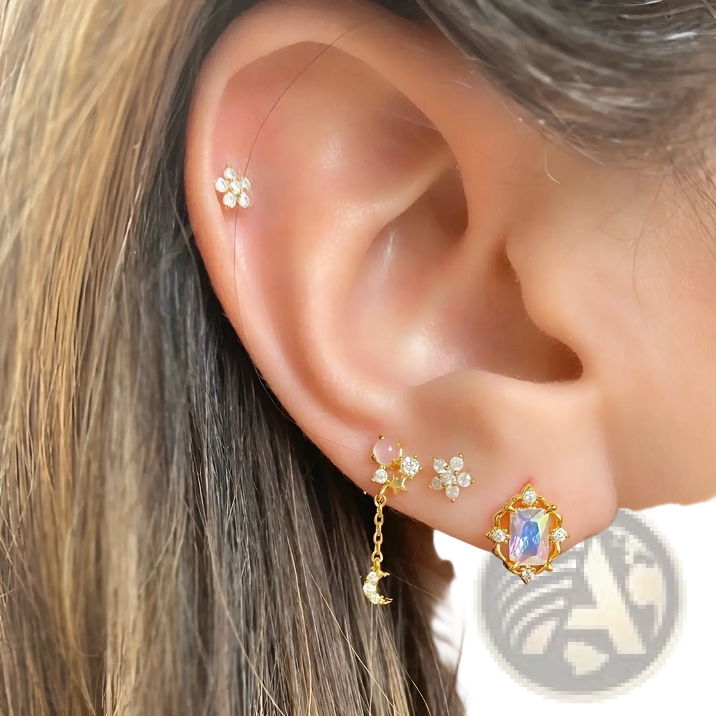 Gold Star and Moon Butterfly Earring and Cuff Set