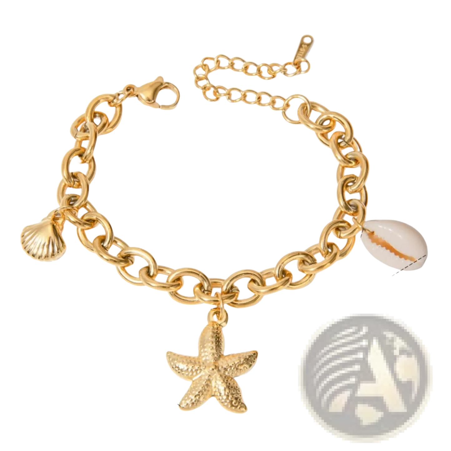 Gold Starfish and Pearl Ocean Charm Bracelet