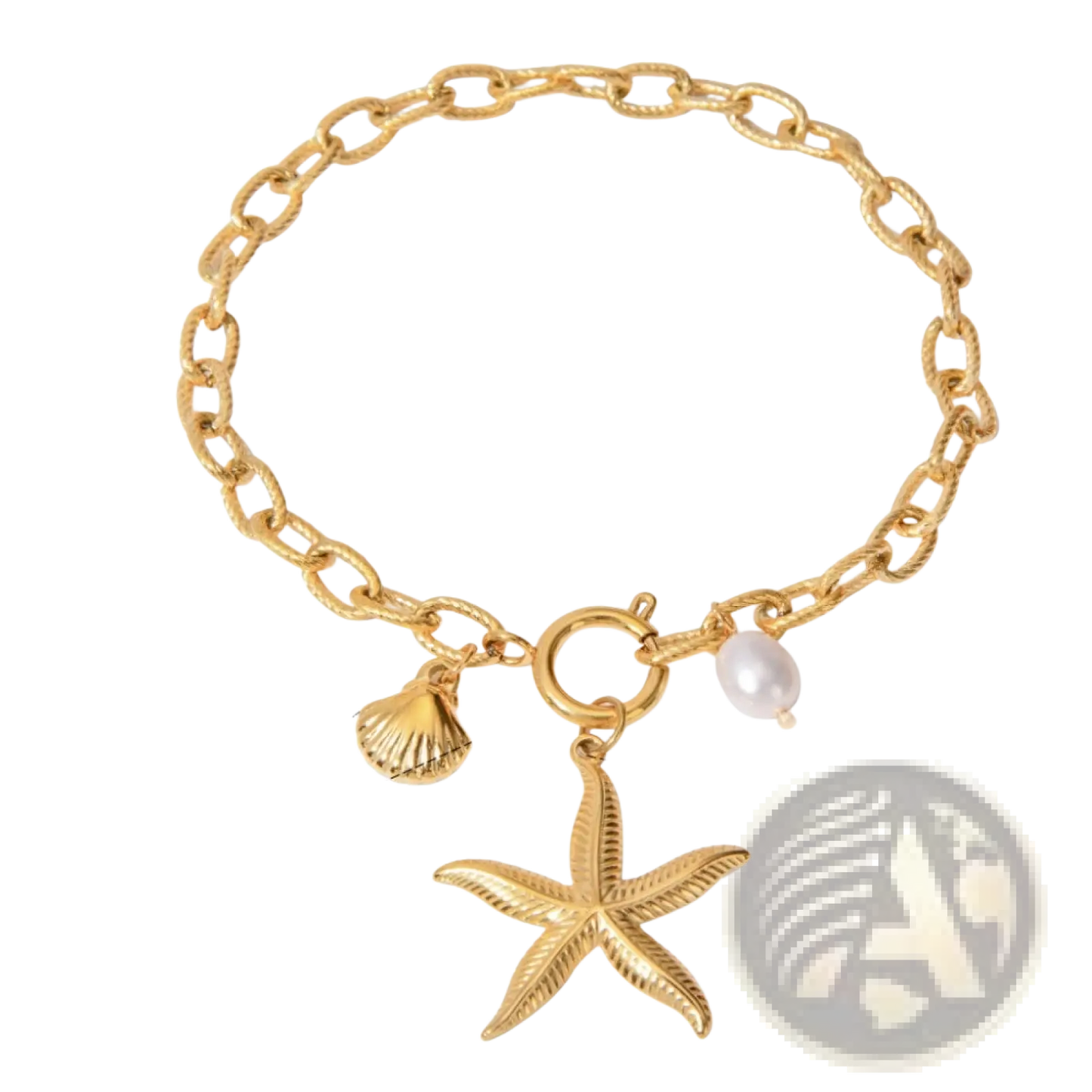 Gold Starfish and Pearl Ocean Charm Bracelet
