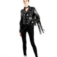 Women's Graffiti Rivet Studded Fringe Leather Jacket