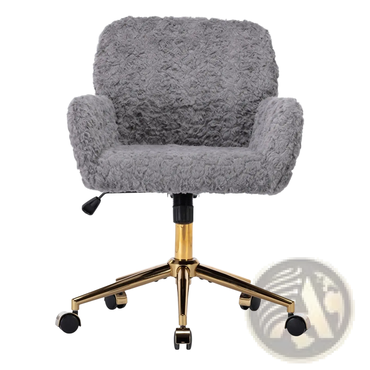Gray Faux Fur Office Chair with Gold Metal Base