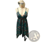 Green Floral Retro v Neck Smocked Mini Sundress