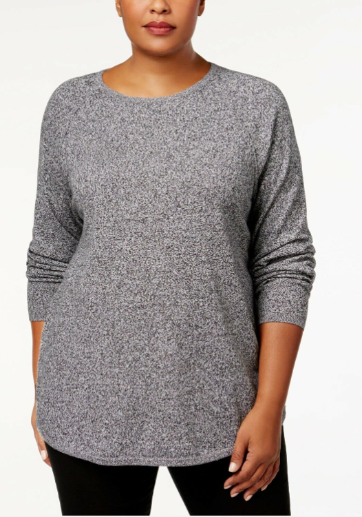 Karen Scott Women's Plus Size Curved-Hem Pullover Sweater Grey Size 2X
