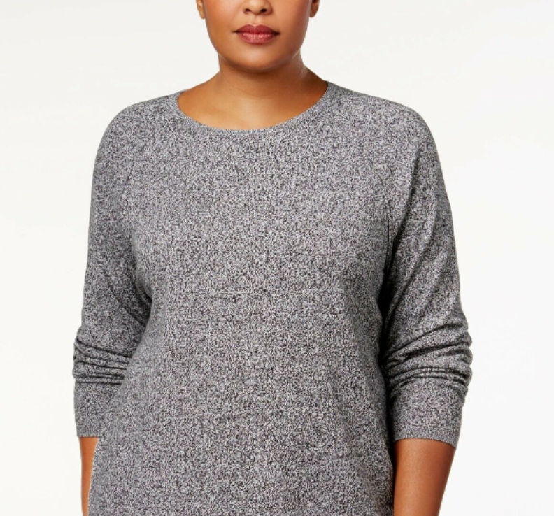 Karen Scott Women's Plus Size Curved-Hem Pullover Sweater Grey Size 2X