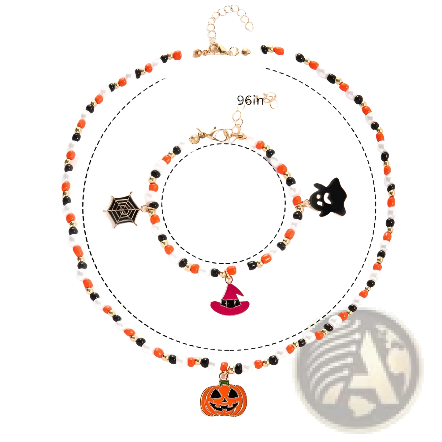 Halloween Ghost and Pumpkin Beaded Jewelry Set
