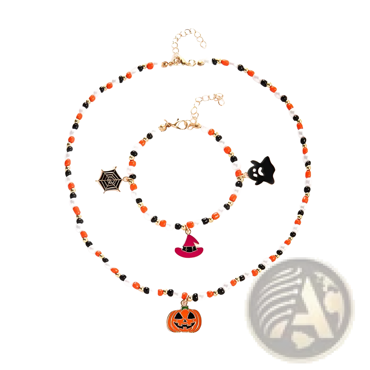 Halloween Ghost and Pumpkin Beaded Jewelry Set