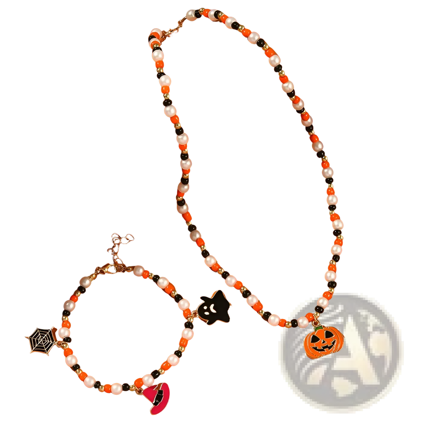 Halloween Ghost and Pumpkin Beaded Jewelry Set
