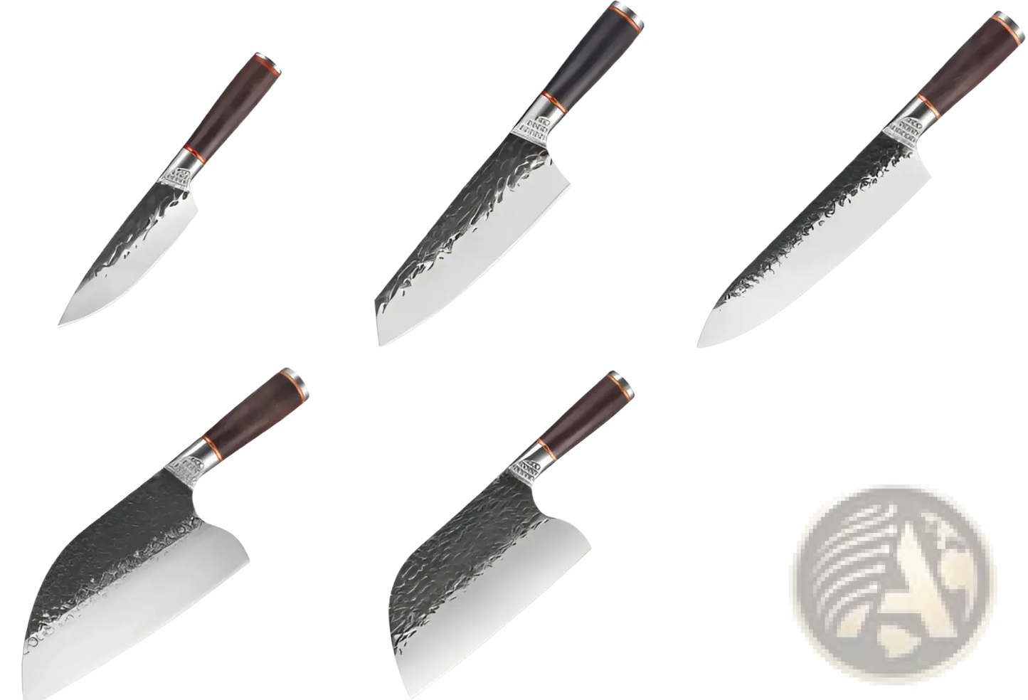 Hammered Stainless Steel Chef Knife Set 5 Piece