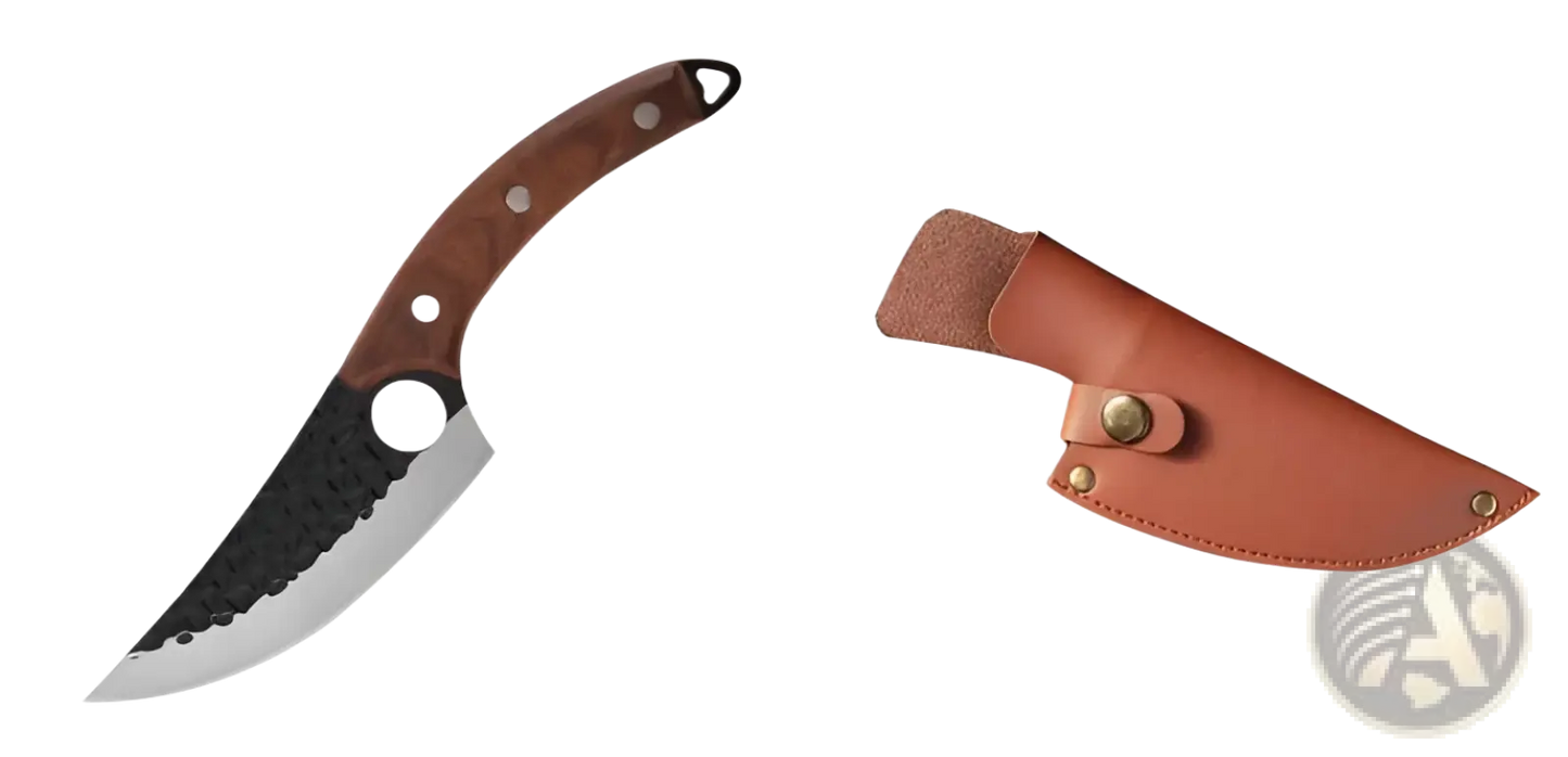 Hammered Steel Boning Knife with Leather Sheath
