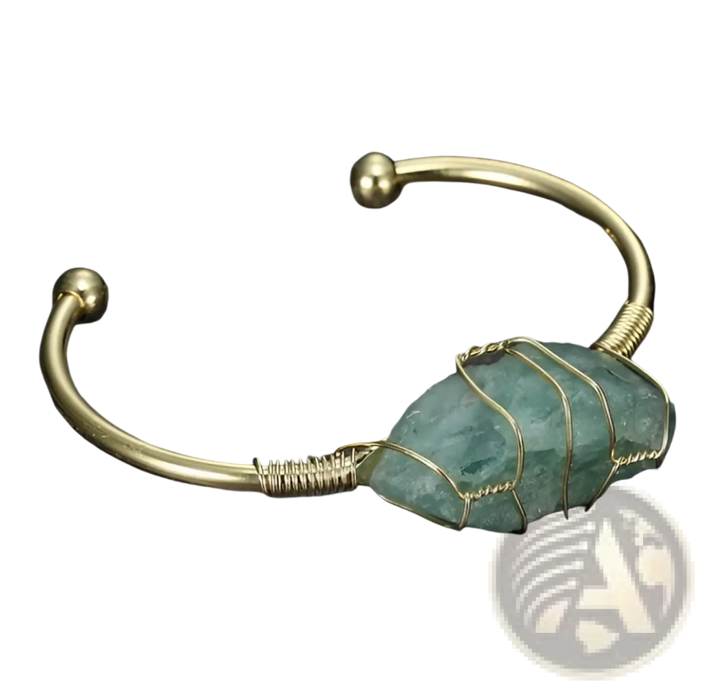 Handcrafted Natural Gemstone Wire Wrapped Gold Cuff Bracelet