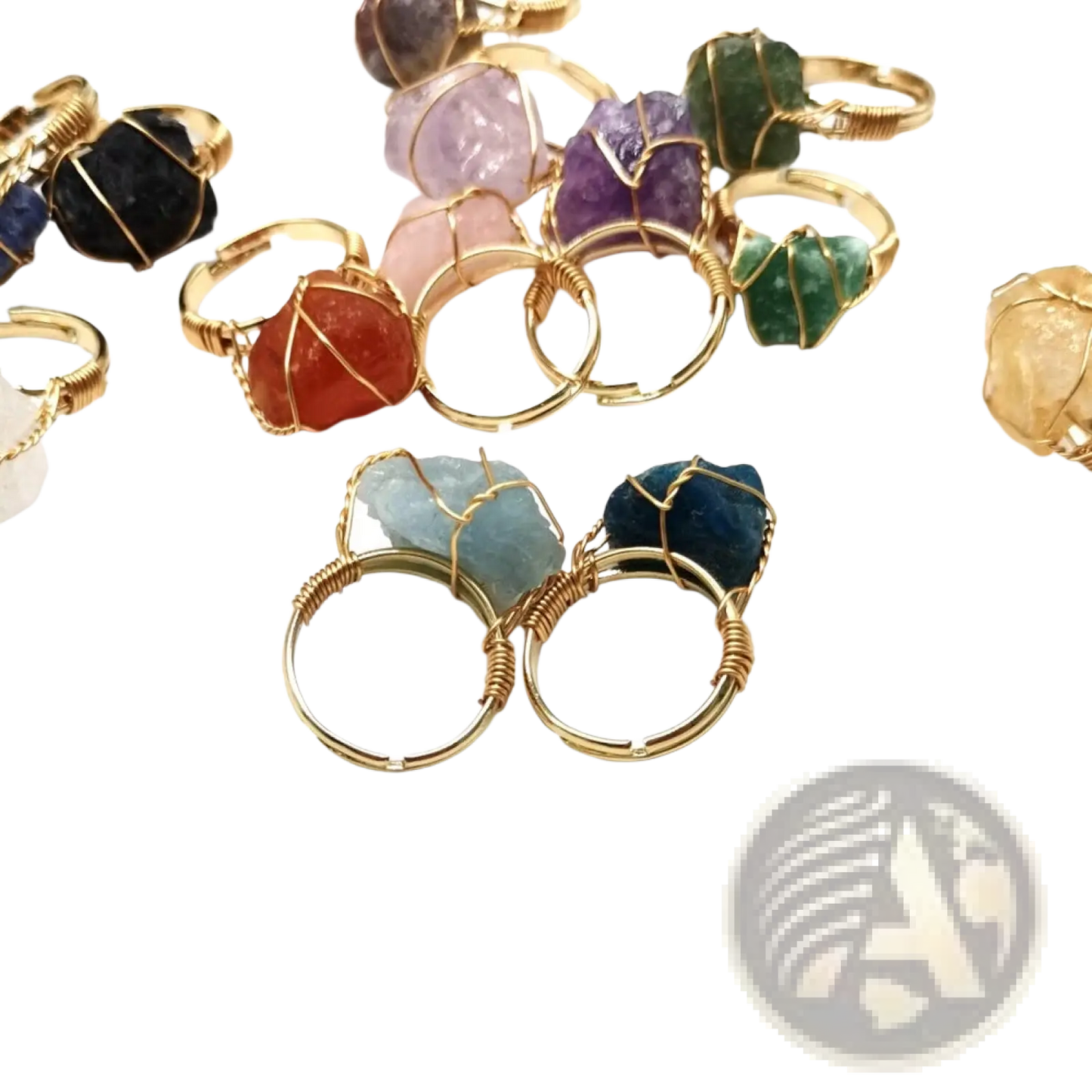 Handcrafted Raw Gemstone Gold Wire Wrapped Adjustable Ring