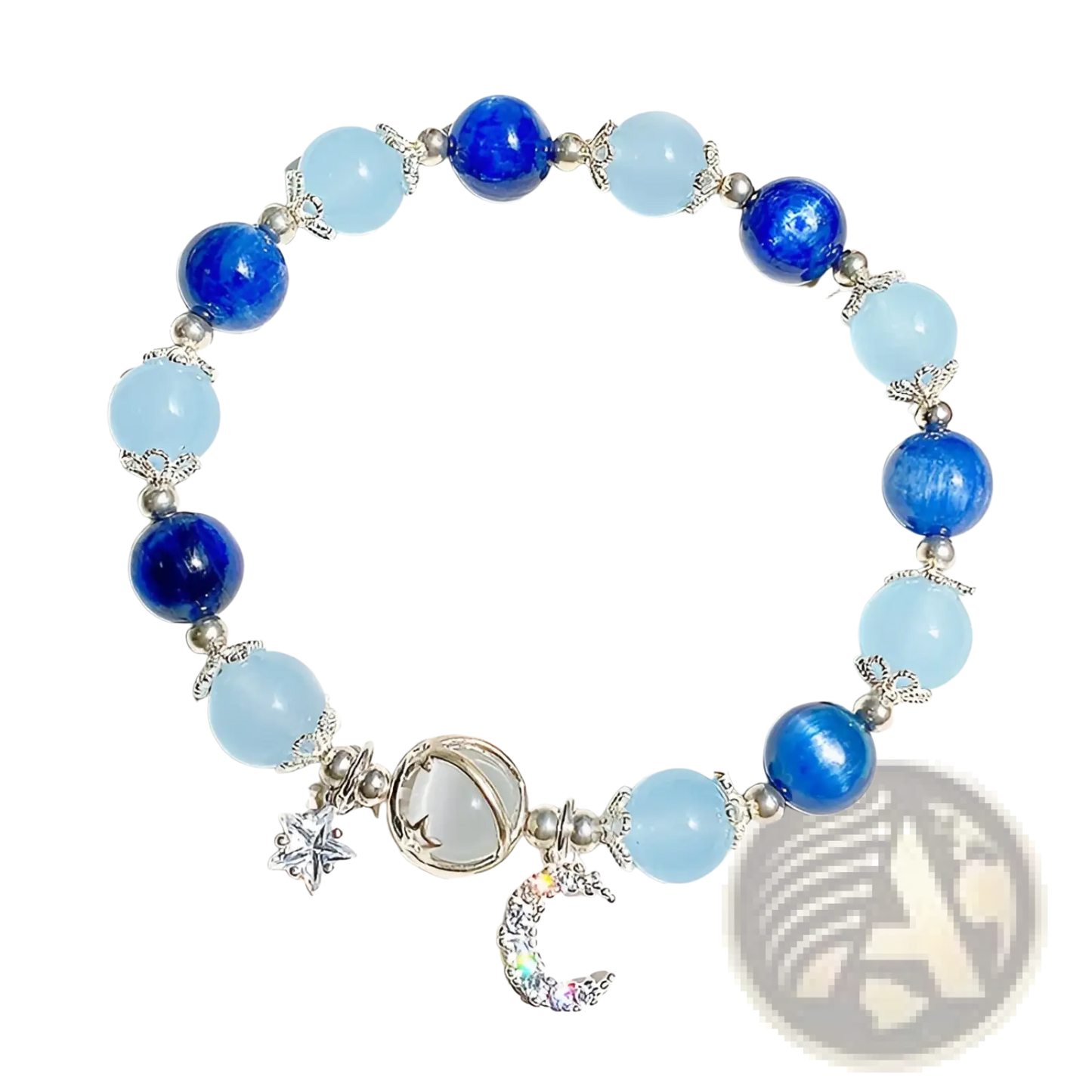 Handmade Celestial Moon and Star Crystal Bead Bracelet