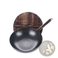 Handmade Iron Wok with Wooden Handle and Glass Lid